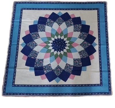 Dahlia Quilt Panel Cotton Cheater Quilt Blue Floral Star Patchwork Sewing Fabric