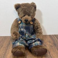 Ganz Cottage Collectibles Bear 1996 W/ Tag 15in Plush w/ Flannel Overalls