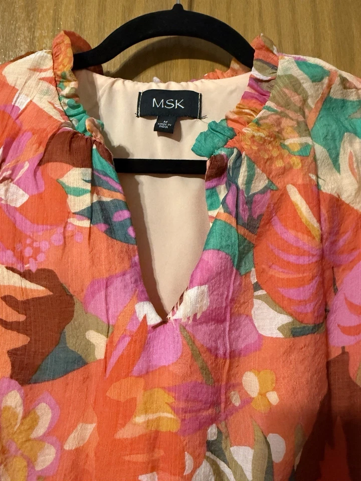 Vestido para mujer MSK floral sin mangas talla M, naranja gasa Foto 3 de 4