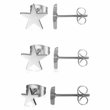 3 Pairs Stainless Steel Silver Star Ear Stud Earrings Mens Womens Jewelry Gift