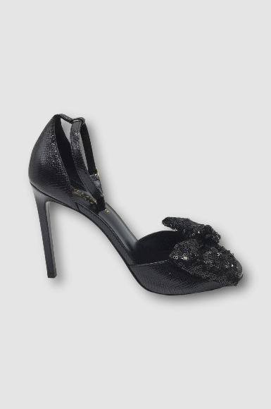Scarpe sandali Saint Laurent donna fiocco nero in pelle tacco $895 taglia 38 US 8