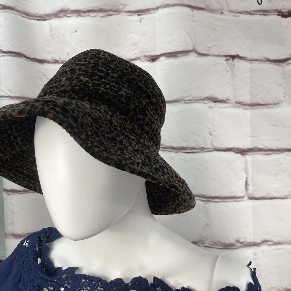 Sombrero de viaje vintage David Cohen estampado animal leopardo talla única marrón negro terciopelo Foto 3 de 4