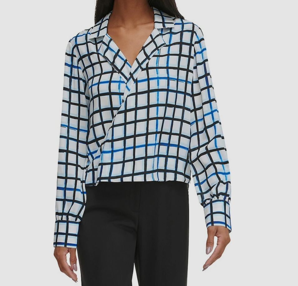 Calvin Klein Women's Blue Checked High Low Top Size XS