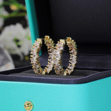 Hoop Earrings Gold, Silver Plated With Cubic Zirconia Size 23mm For Women
