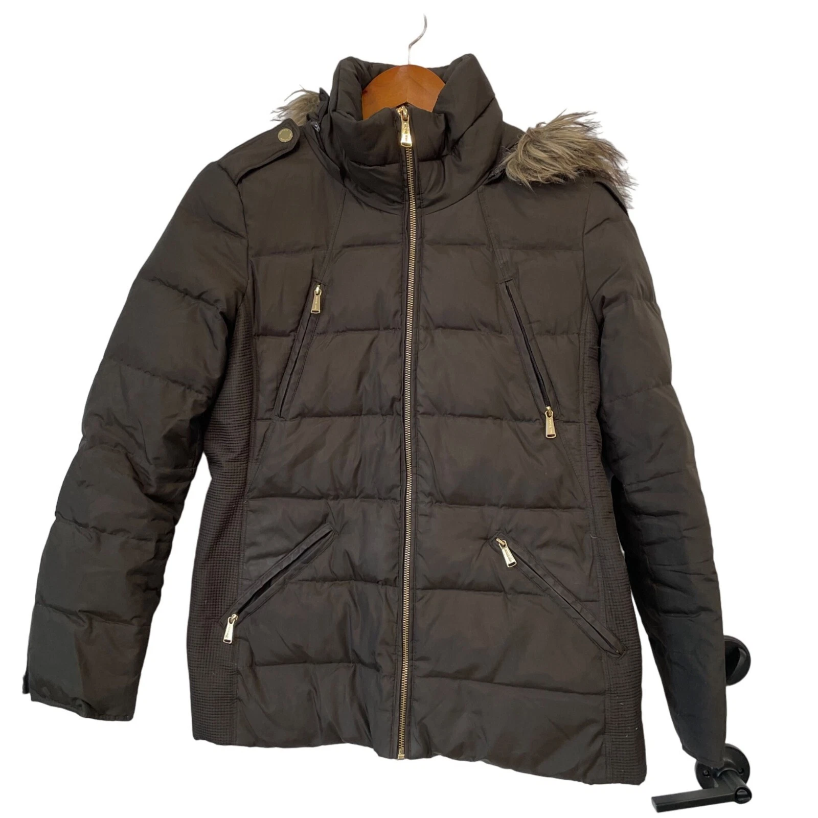 MICHAEL Michael Kors giacca tampone con cerniera intera donna S cappuccio in pelliccia sintetica nero