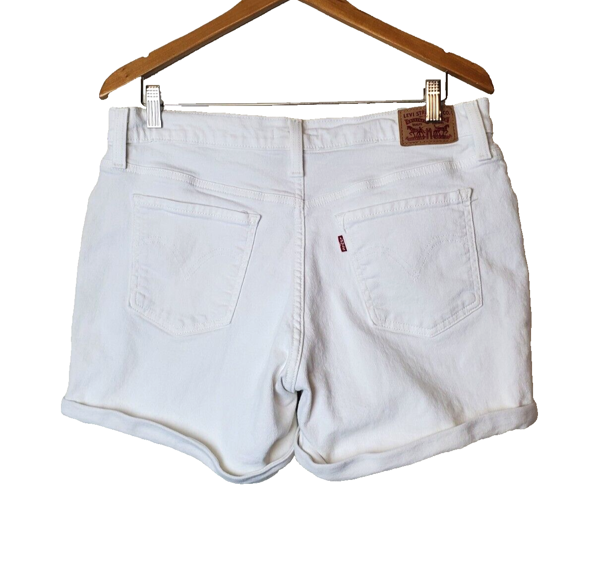 Levi’s Women 32 MID LENGTH Denim Shorts White Cut-offs Stretch