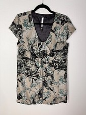 Kensie Womens Size Large Exposed Zipper Ruffle Front Cap Sleeve Floral Dress