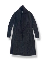 BANANA REPUBLIC Cable-Knit Long Cardigan Duster Wool Angora Black size S