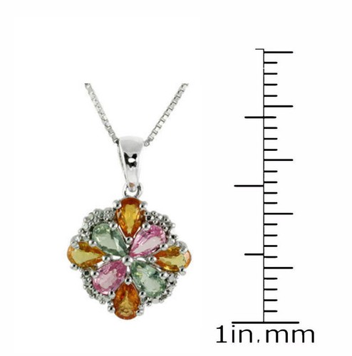 Natural Sapphire Multicolor Pendant sterling silver 18" Italian silver chain - Picture 2 of 4