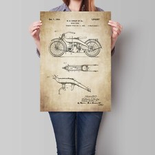 Harley Vintage Blueprint Poster Retro Engine Motor Cycle Art 2 of 3