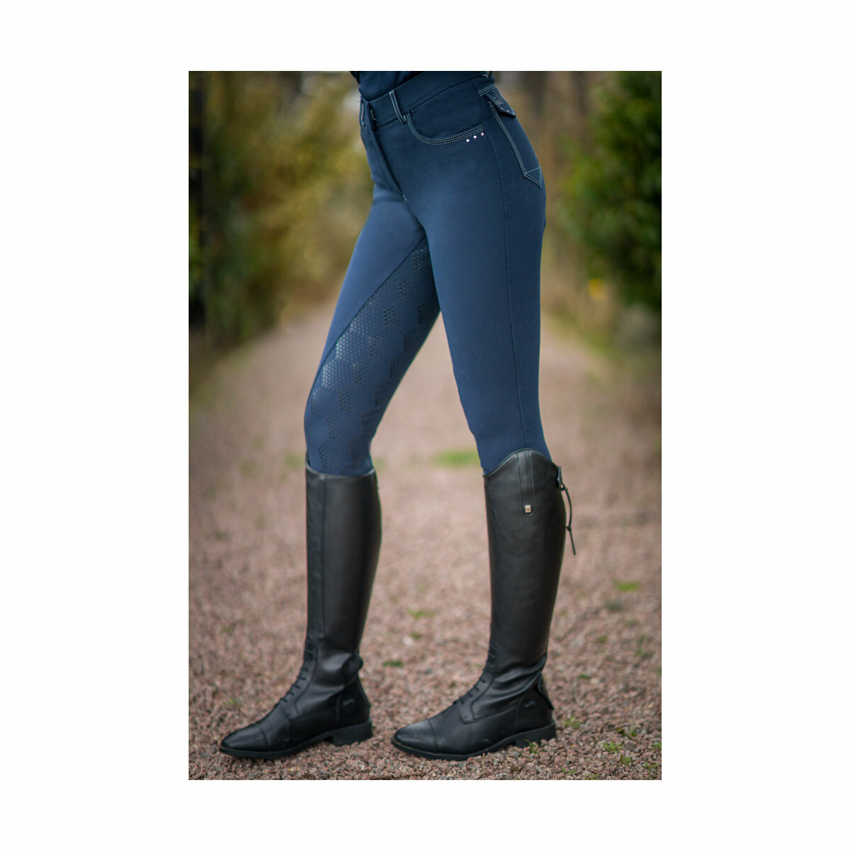Hy Equestrian Damen Reithose Highgrove – Vollsilikon Sitz – Navy/Weiß, Größen 24-34
