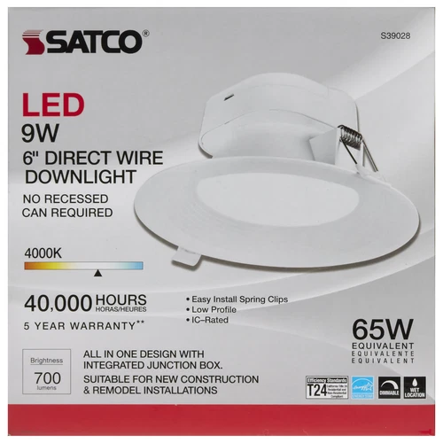 Satco S39028 9W =65W LED Direct Wire Downlight 5-6 Inch 4000K 120V Dimmable - Picture 8 of 8