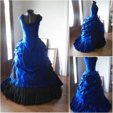 Vintage Wedding Dresses Royal Blue Ruffles Square Neck Sweep Train Bridal Gowns