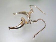Vintage Sterling Silver 3D jumping Dolphin dangling hook earrings