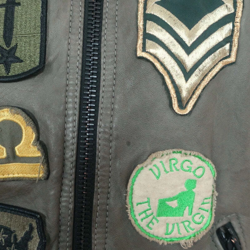 Chaqueta Bomber Giorgio Brato Parche Zodiaco Cuero Verde Ejército Talla 42 Foto 2 de 4