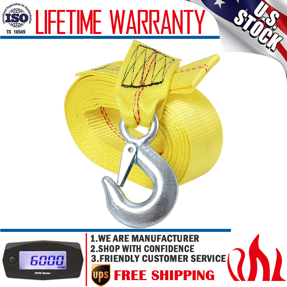 2" x 20' Boat Trailer Winch Strap Replacement with Marine Grade Stainless Hook