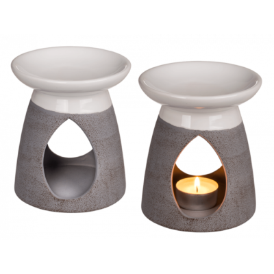 1x weiß graue Aromalampe Keramik für Duftöle Raumduft Duftlampe Duftstövchen