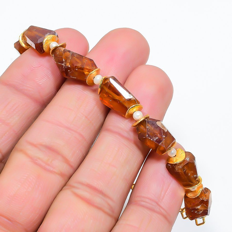 Citrine Gemstone Bracelet Handmade 925 Sterling Silver Adjustable 7-8 Inch Jewelry Artisan Crafted h151-image