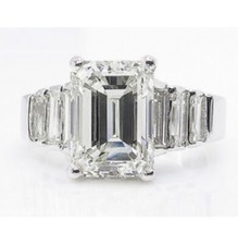5.21Ct White Emerald Cut Stone Engagement Ring In Solid 925 Sterling Silver