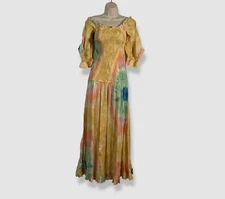 $395 Rhode Women's Yellow Tie-Dye Smocked Off-The-Shoulder A-Line Dress Size M