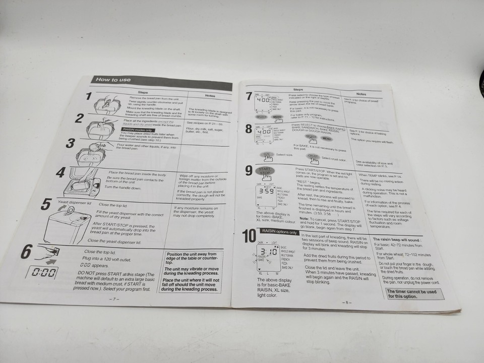 Panasonic SDYD250 Bread Machine Manual Operating Instructions