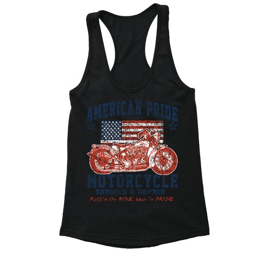 American Flag Eagle distressed Fourth 4th of July Gun Racerback Tanktop USA Tank - Picture 12 of 13