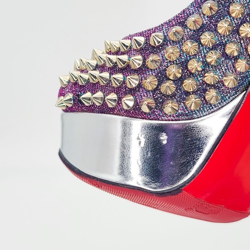 Décolleté CHRISTIAN LOUBOUTIN Lady Peep Spike 150 Tacchi 36 Argento Viola Turchese - Foto 8 di 10