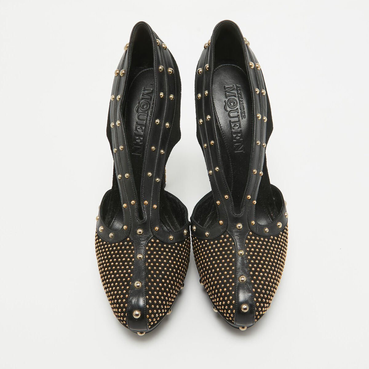 Alexander McQueen Black Leather and Suede Studded Platform Alexander McQueen Black Leather and Suede Studded Platform
