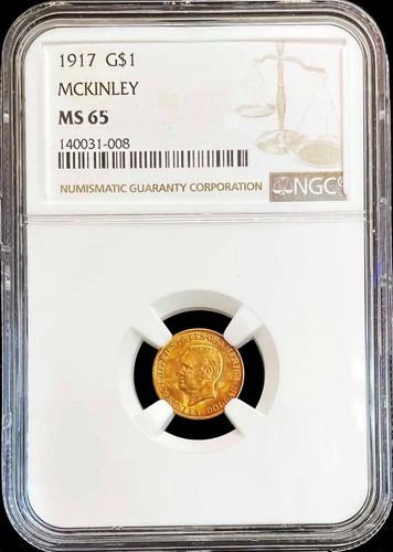 1917 GOLD US McKINLEY $1 DOLLAR COMMEMORATIVE COIN NGC MINT STATE 65