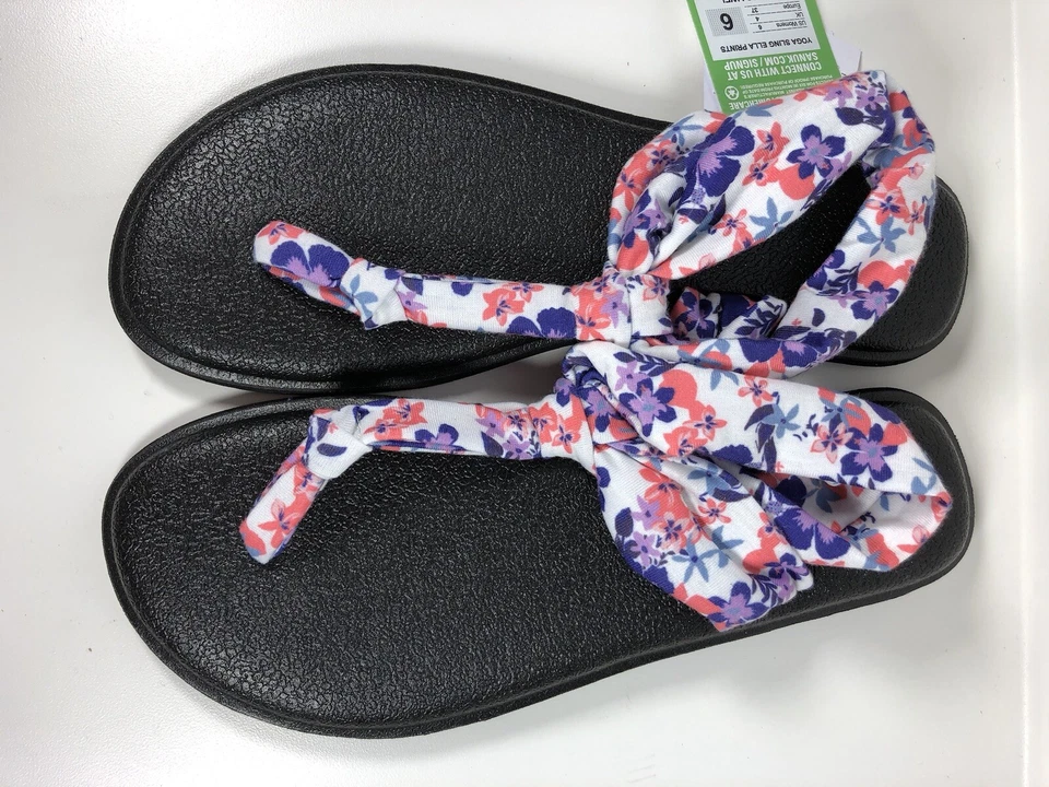 NUEVO CON ETIQUETAS Sanuk Yoga Estera Ella Estampado Floral Sandalias Chanclas Zapatos para Mujer Talla 6 Foto 3 de 4