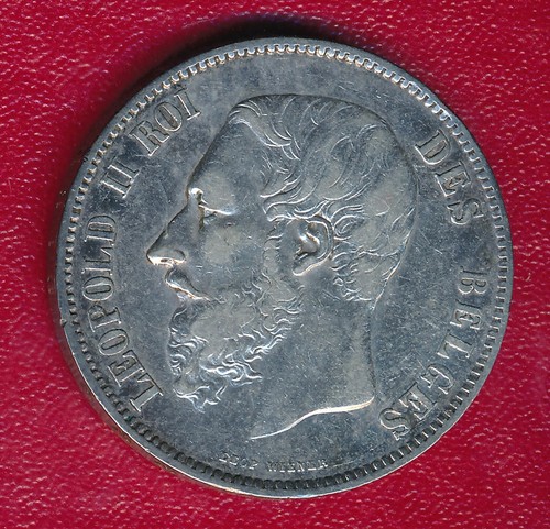 BELGIUM 1868 5 FRANCS SILVER COIN **VERY NICE LIGHTLY CIRCULATED** FREE SHIP!!