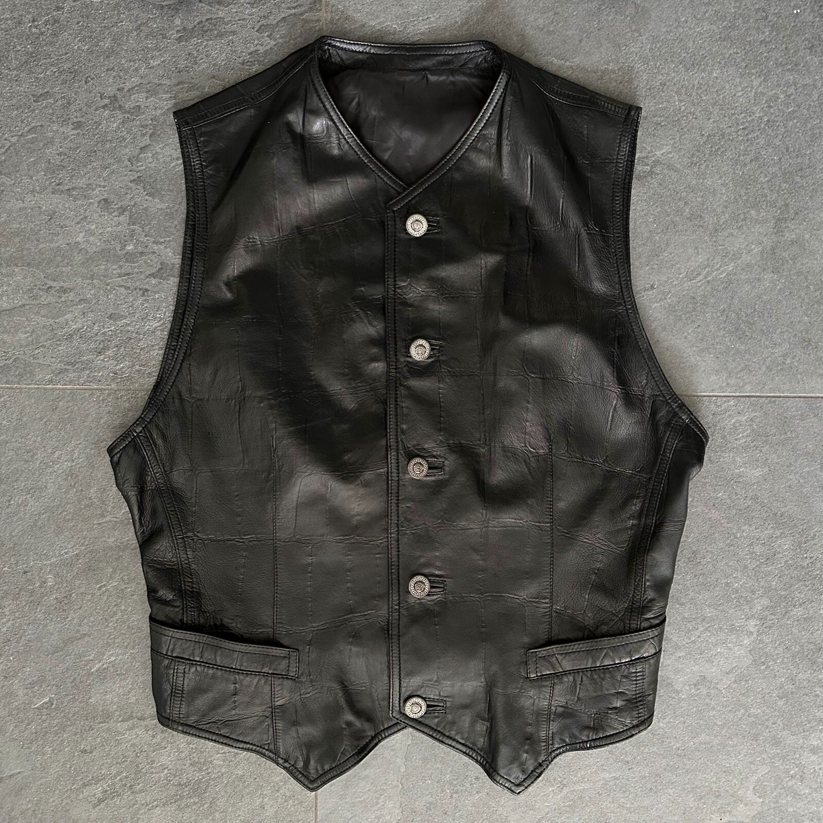 GIANNI VERSACE Black Alligator Embossed Leather Vest size 54, from