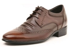 Men's High Heels Brown Comfy wing tip Leather Dress Shoes 2.4" Tall, KL636BR