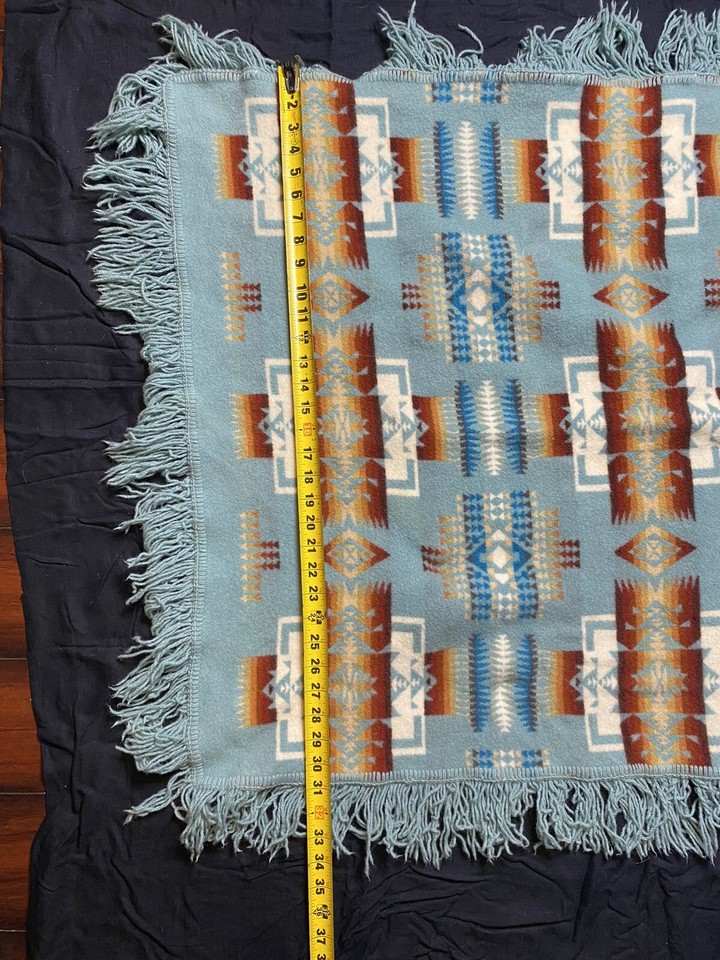Pendleton Beaver State Chief Joseph Wool Baby Crib Blanket Aqua Fringe