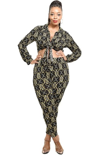 PLUS SIZE BLACK GOLD CHAIN PRINT 2 PC 