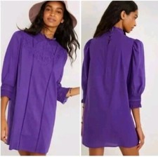 Farm Rio x Anthropologie Dasha Purple Embroidered Crochet Tunic Dress Victorian