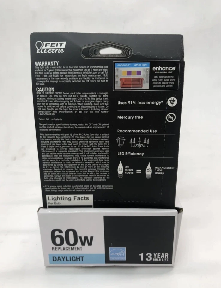 Feit Electric Enhance CA10 LED Bulb Daylight 60 Watt Pack of 12 - Image 3 of 3