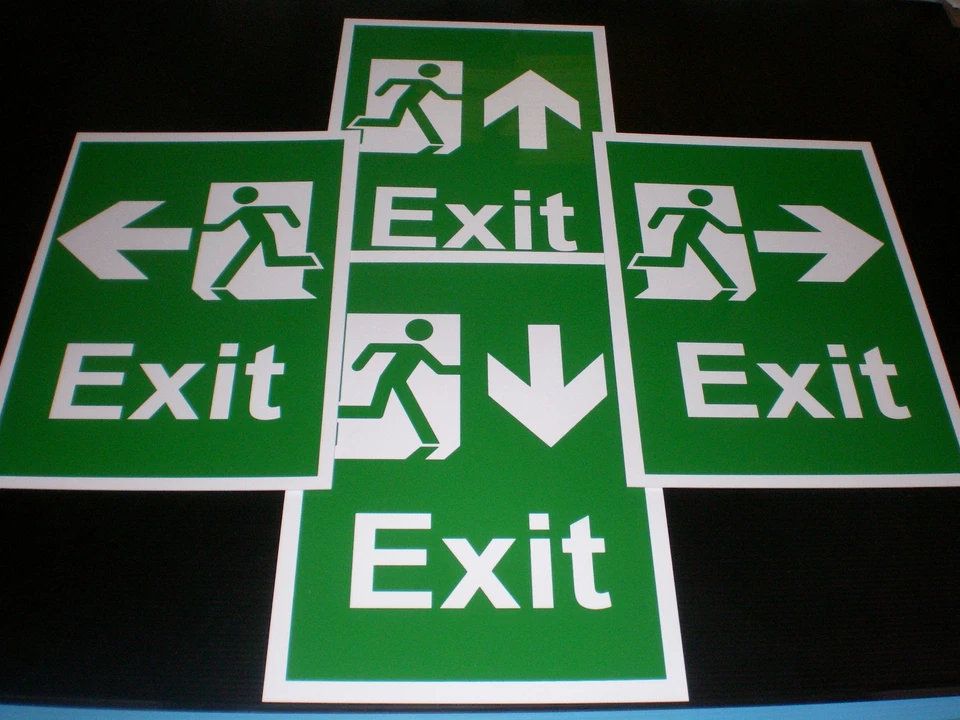 FIRE EXIT WITH DIRECTIONAL ARROW A4 sign or sticker emergency safety evacuation