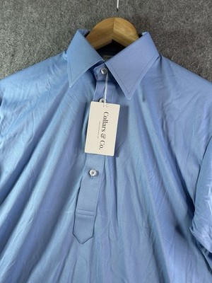 Collars & Co Polo Shirt Sky Blue Dress Collar Point Preppy Stretch Small NWT