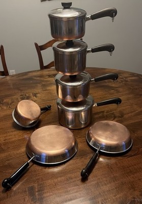 12 Piece Vintage REVERE WARE 1801 1968-1978 (2) Frying Pans, (5) Pots with Lids
