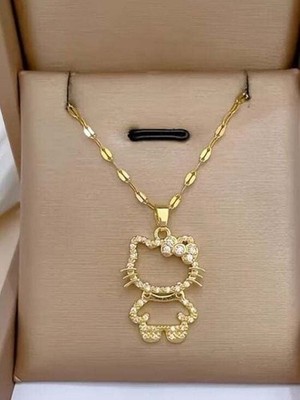 Gold-Tone Crystal Hello Kitty Cat Pendanty Necklace - Women Jewelry