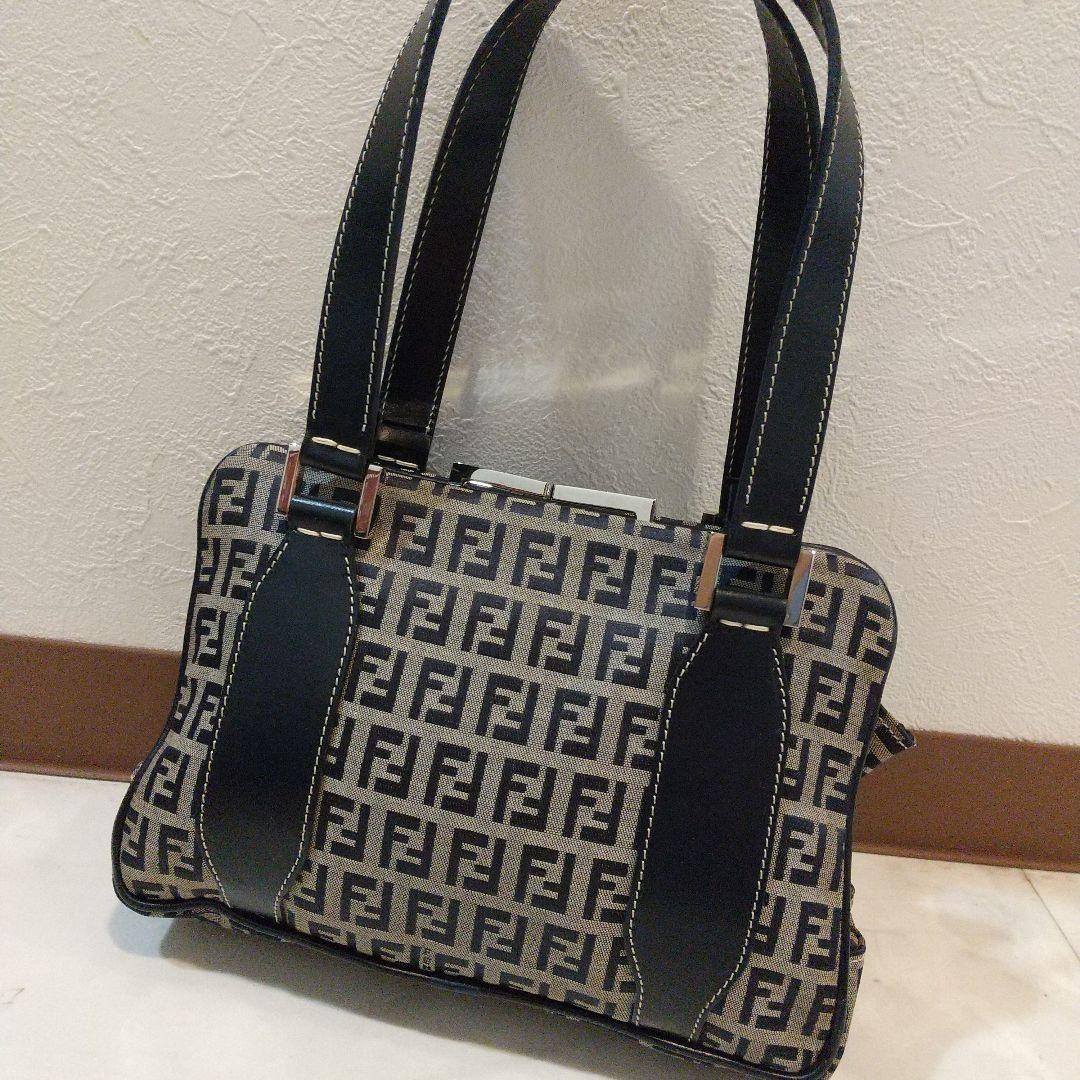 Fendi Zucca Leather Logo Tote Shoulder Bag Preowned Classic Style