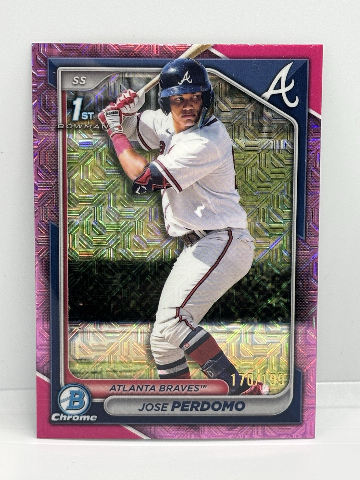 2024 Bowman Chrome 1st Bowman Jose Perdomo /199 PINK MOJO #BCP-220 Braves