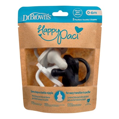 Dr. Brown's HappyPaci One-Piece Silicone Pacifier (3 Pack), Size 0-6M