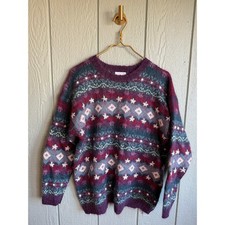 Vintage 90s Christopher Banks Mohair Blend Sweater Fair Isle Knit Hand Embroi