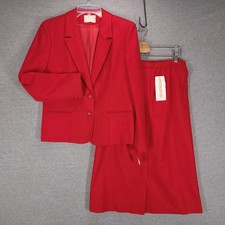 Vintage Pendleton Jacket Skirt Set Womens 14 Red Wool Suit Town Country USA
