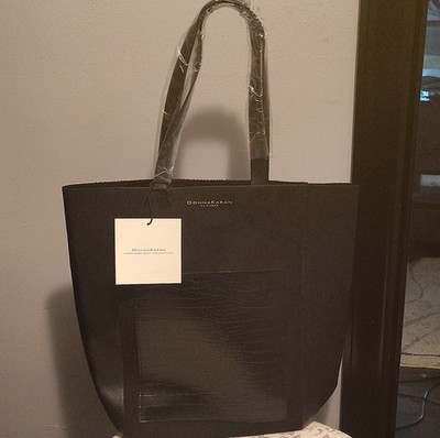 Donna Karan Women's Large Black Crocodile Embossed Tote with Shoulder Strap
