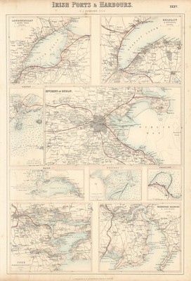 Irish Ports & Harbours. Dublin Londonderry Belfast Cork Waterford c1863 map