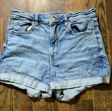 American Eagle Mom Cuffed Shorts High Rise Super Stretch Denim Light Wash Size 6
