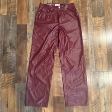 NWT- Universal Thread Women's Burgandy Mid-Rise Faux Leather Baggy Pants NEW